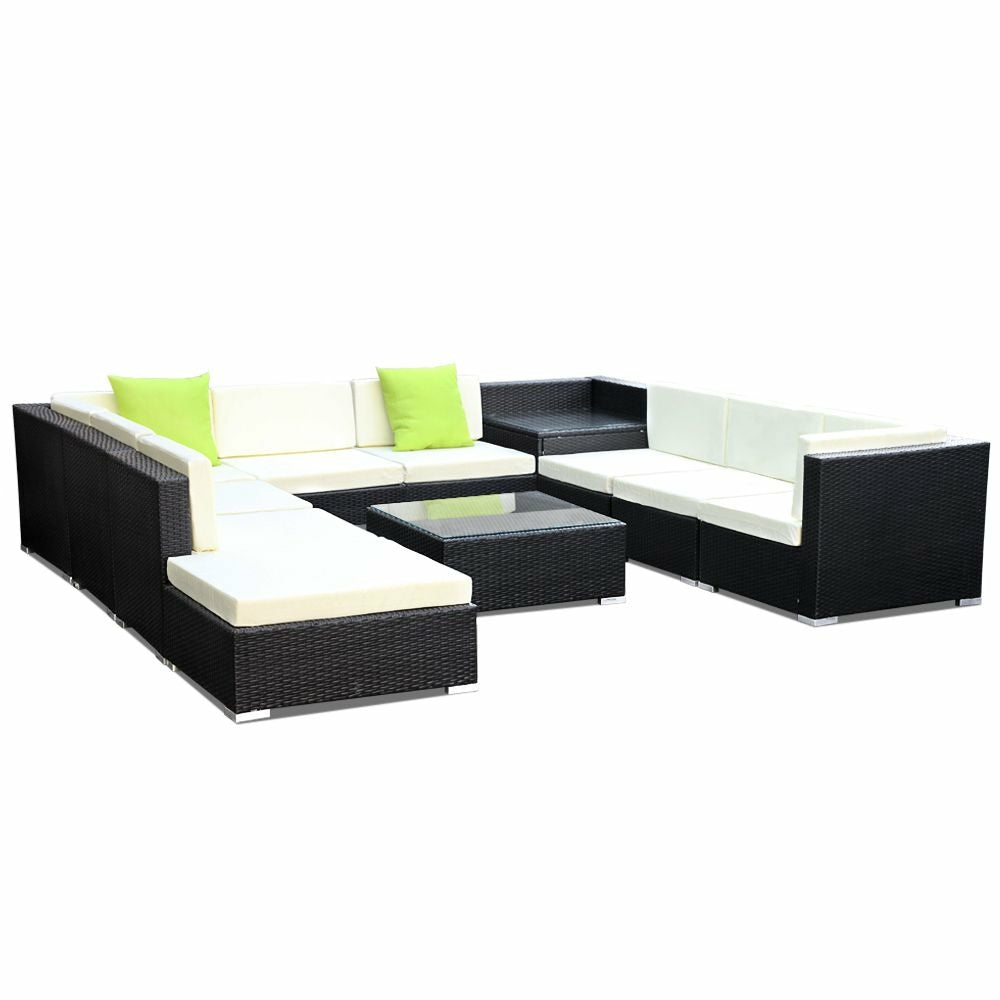 11Pc Uv-Resistant Wicker Sofa Set Outdoor Furniture