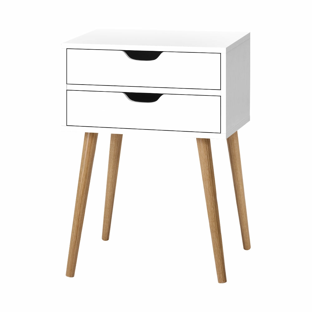 2-Drawer White Bedside Table Bedroom