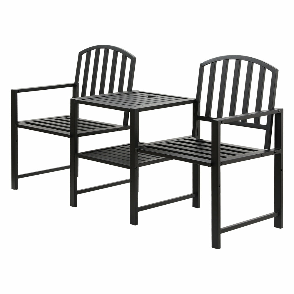 2-Seater Steel Garden Bench Set Garden Benches