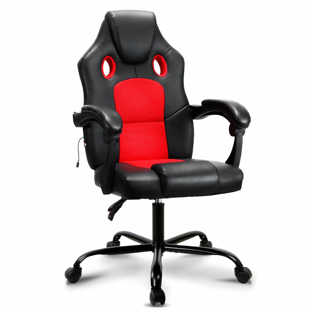 2-Zone Massage Reclining Gaming Office Chair Pu Leather Furniture