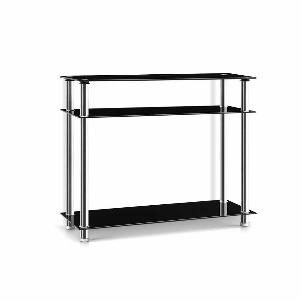 3-Tier Console Table With Tempered Glass And Steel Furniture