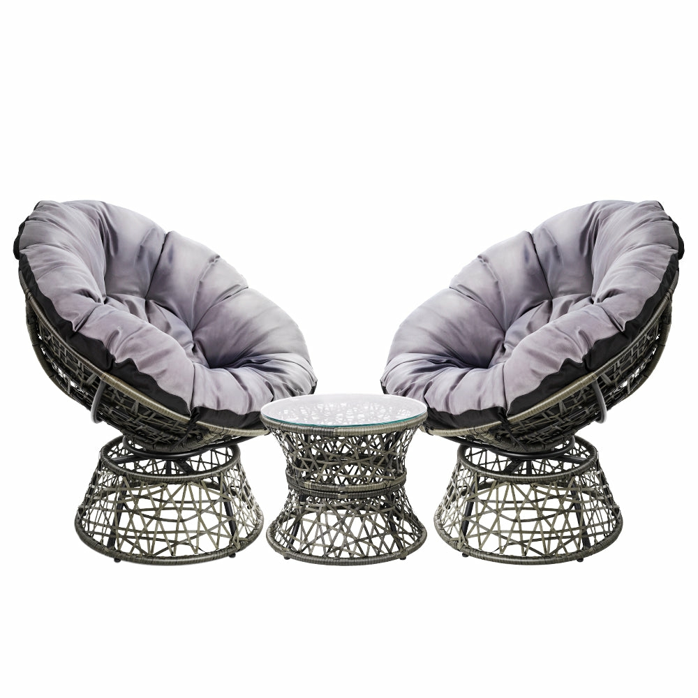 360° Indoor Outdoor Wicker Papasan Chairs Set Outdoor Furniture