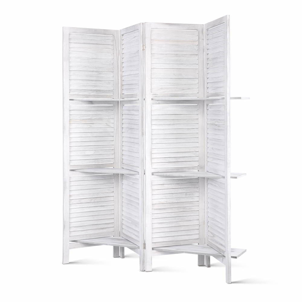 4 Panel Wood Room Divider With Shelves Furniture