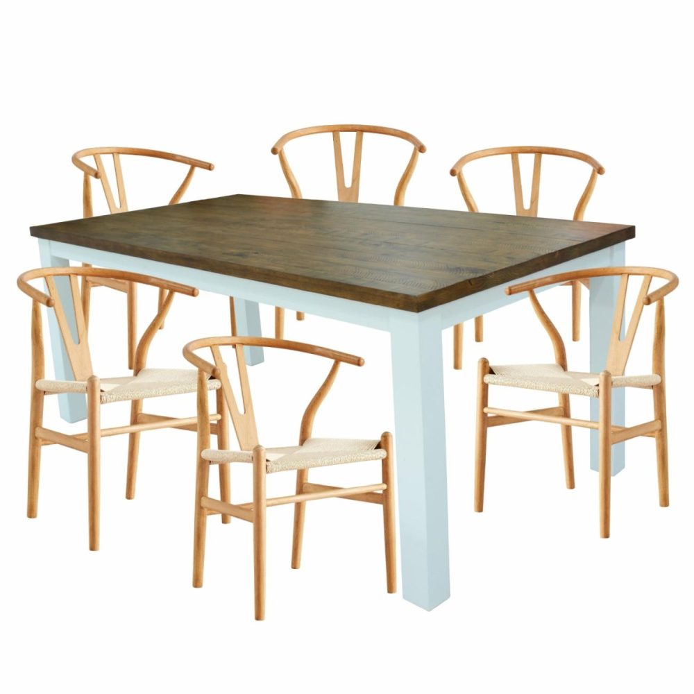 7Pc Acacia Wood Dining Set Hampton & Scandinavian Styles Dining Room