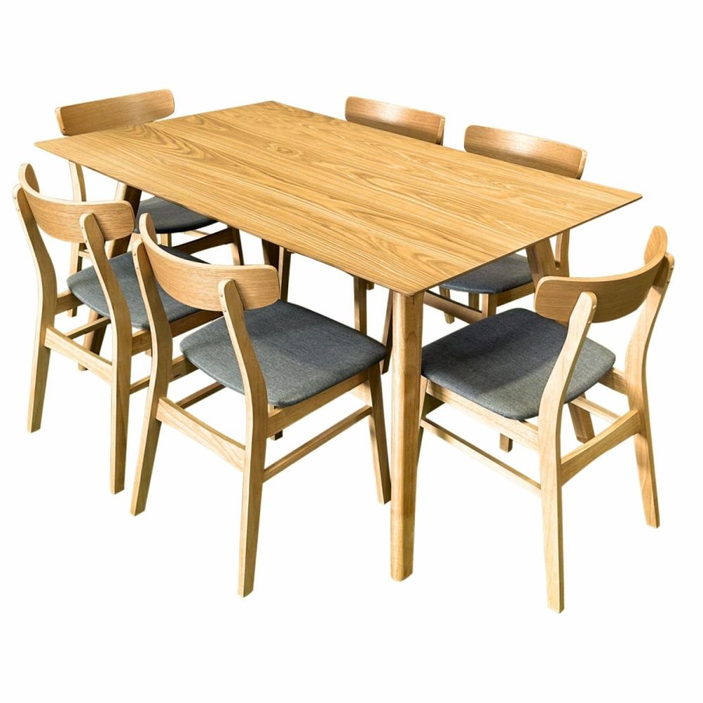 7Pc Natural Oak Dining Set Dining Room