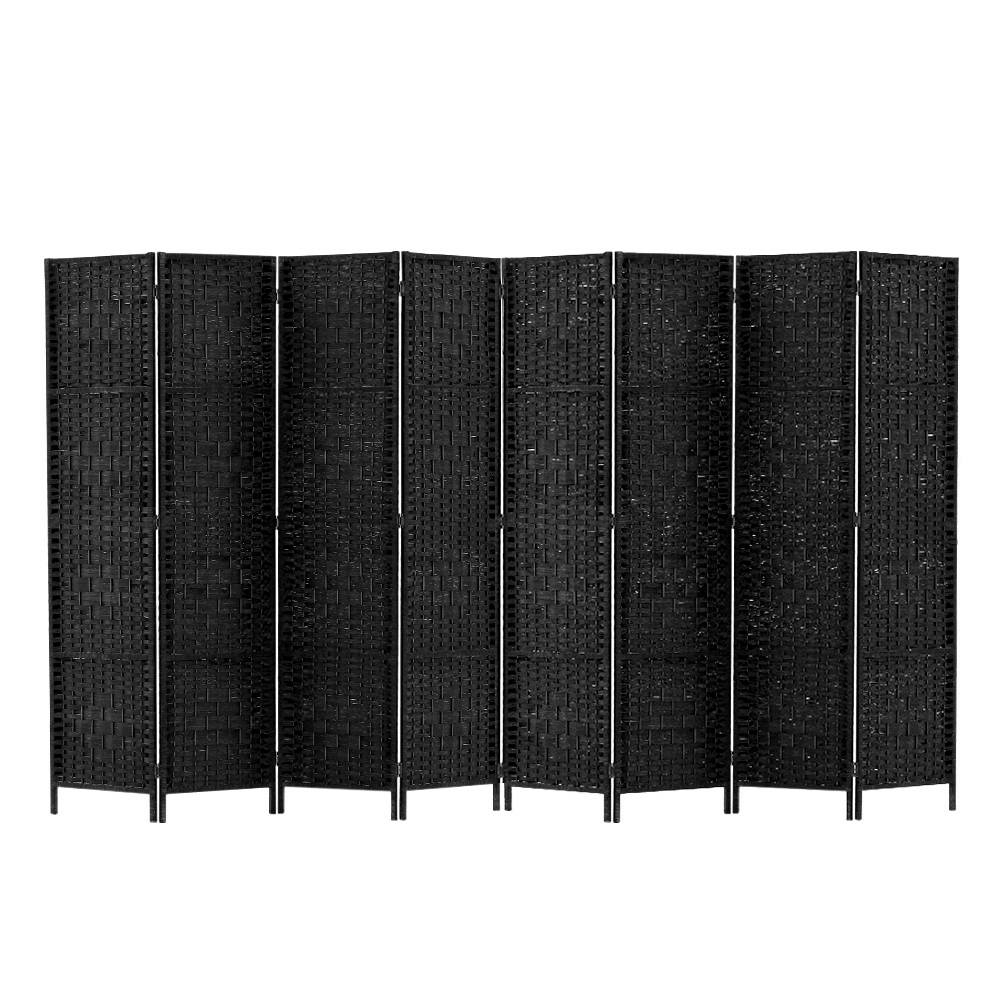 8-Panel Hand-Woven Room Divider Woven Black Furniture