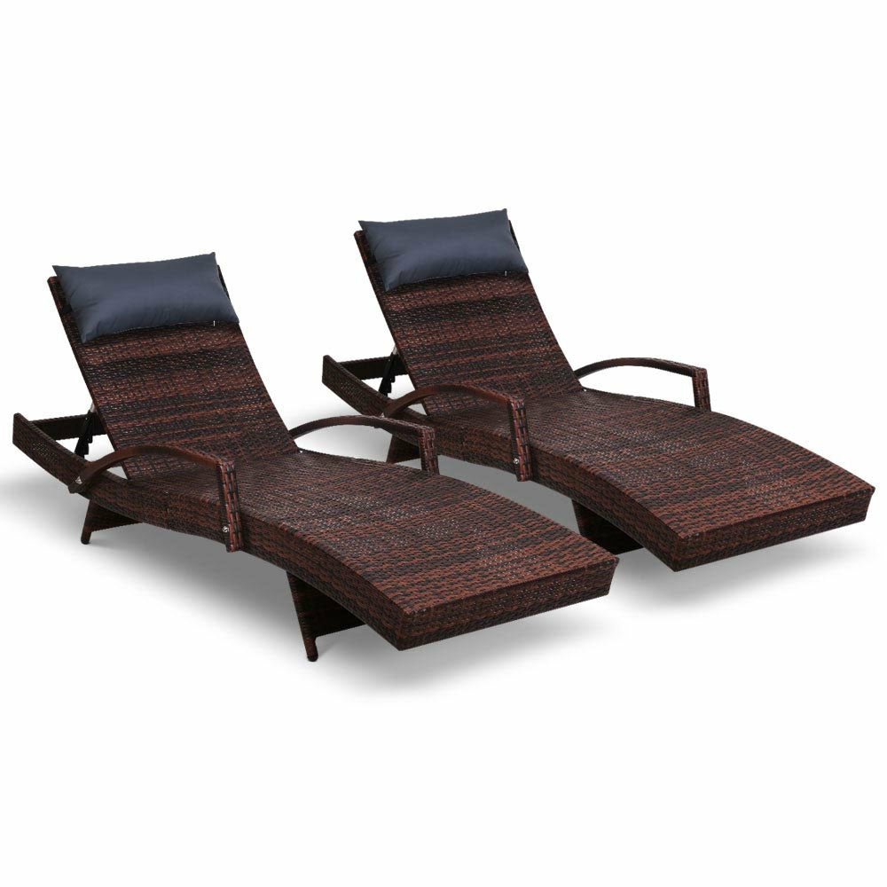 Adjustable 2X Sun Lounge Uv-Resistant Wicker Chair Garden Accessories