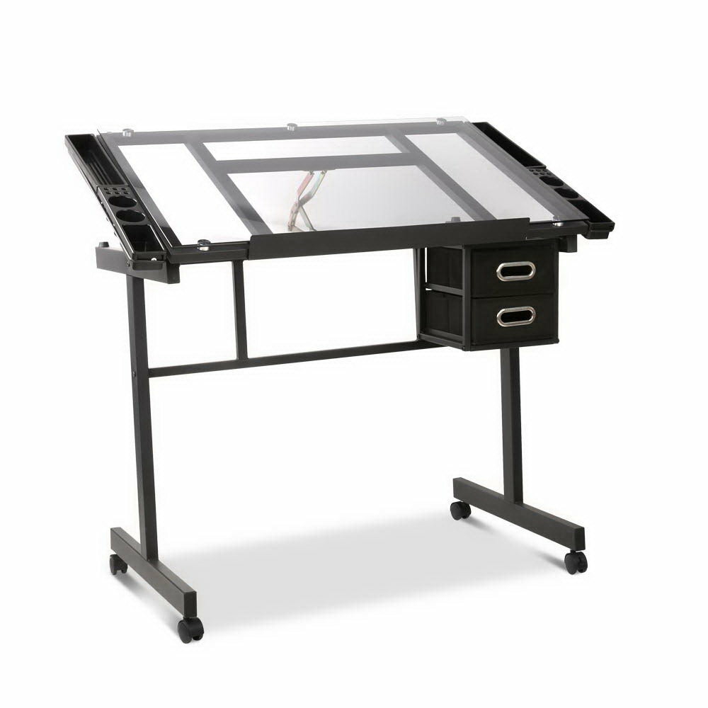 Adjustable Glass Drawing Desk With Storage Trays Furniture