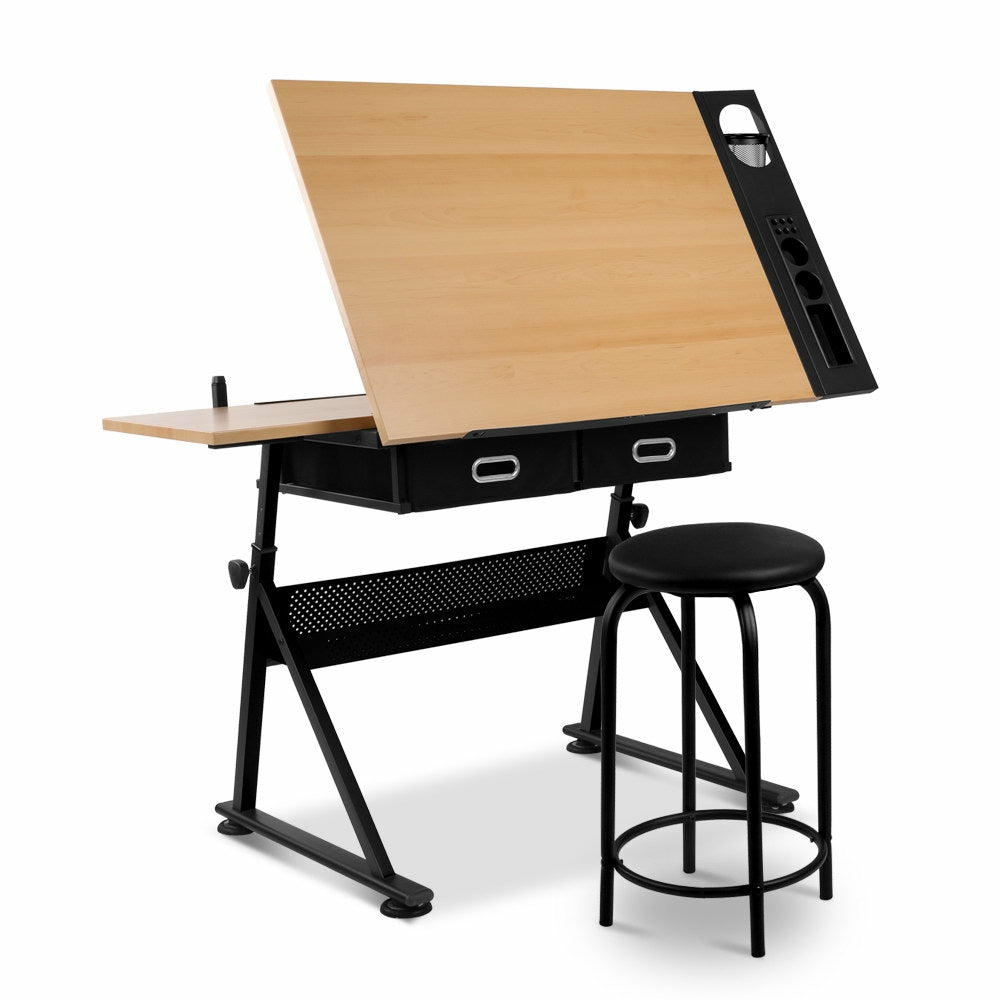 Adjustable Mdf Drawing Desk With Stool & Storage Furniture