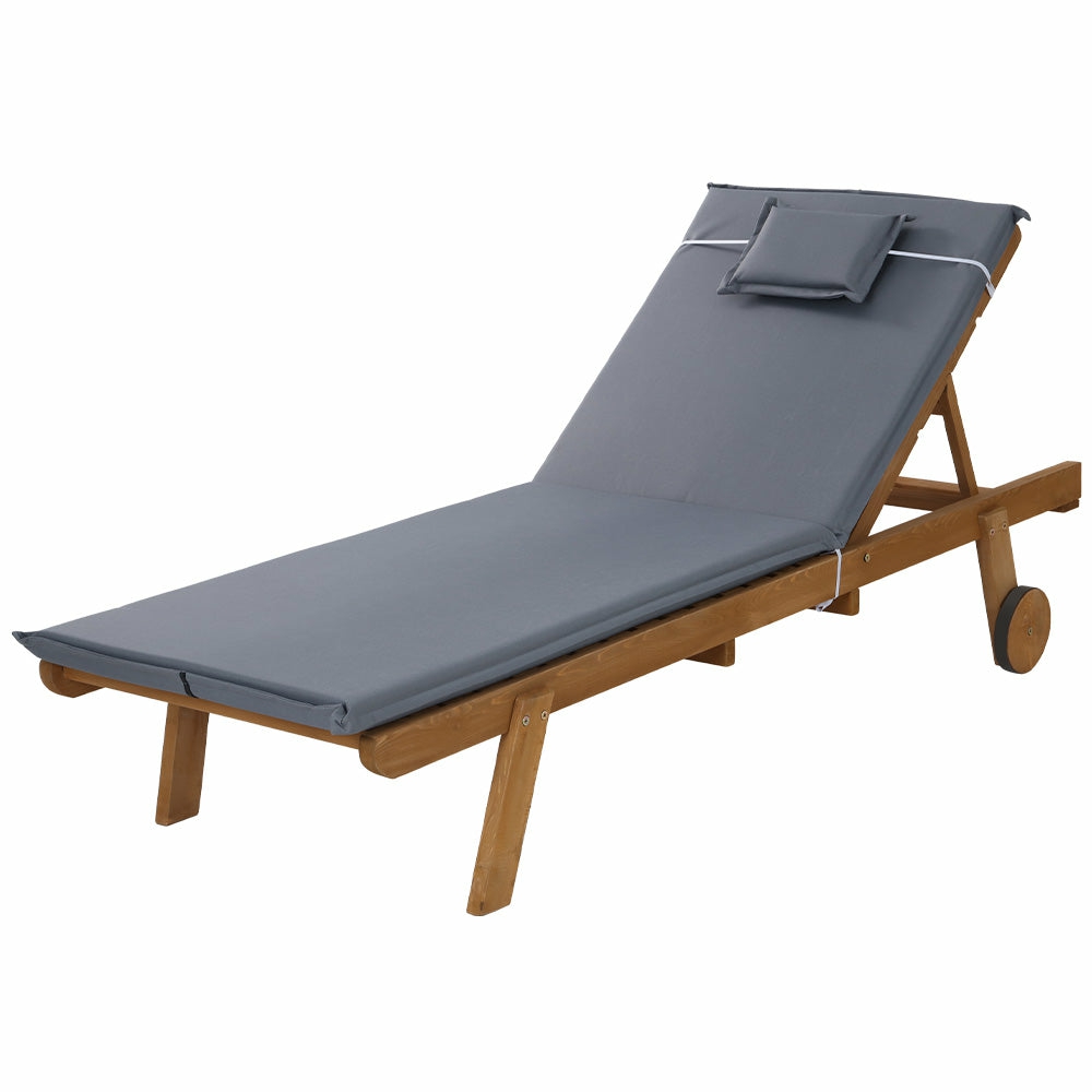 Adjustable Wooden Sun Lounge With Cushion & Tray Garden Accessories