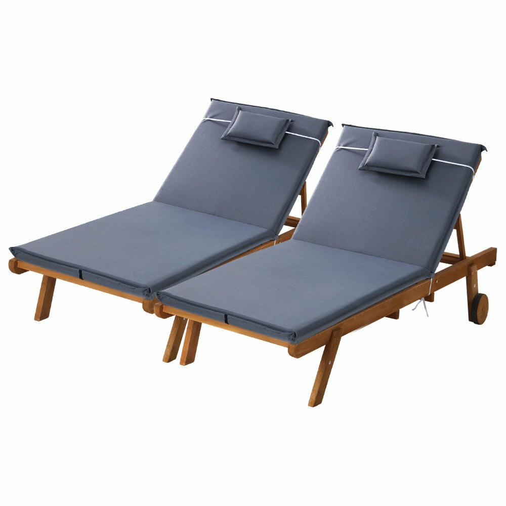 Adjustable Wooden Sun Lounger Set Outdoor Day Bed Garden Accessories