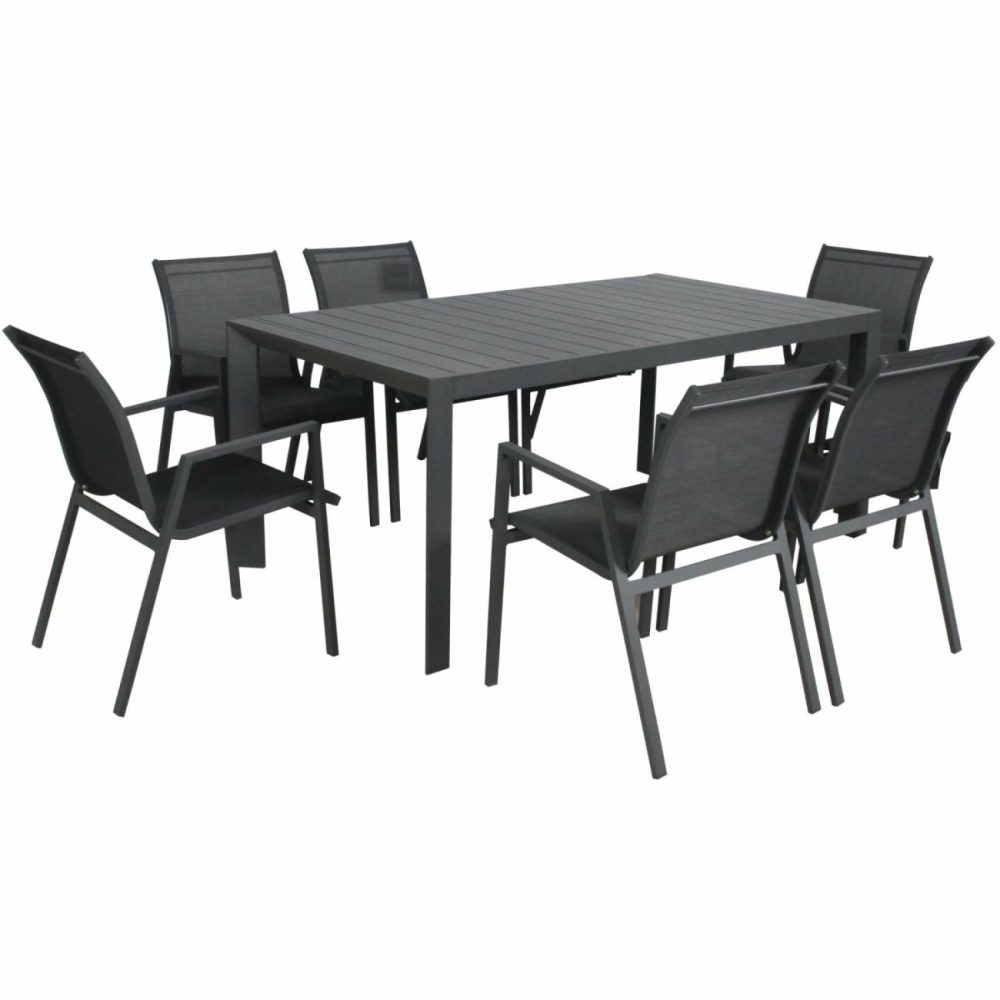 All-Weather Aluminium Outdoor Dining Set 7Pc Charcoal Outdoor Dining Sets