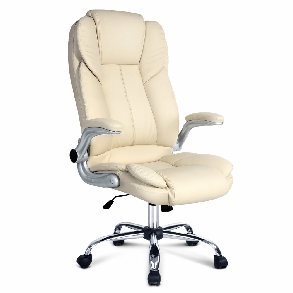 Beige Leather High-Back Executive Office Chair Executive Chairs