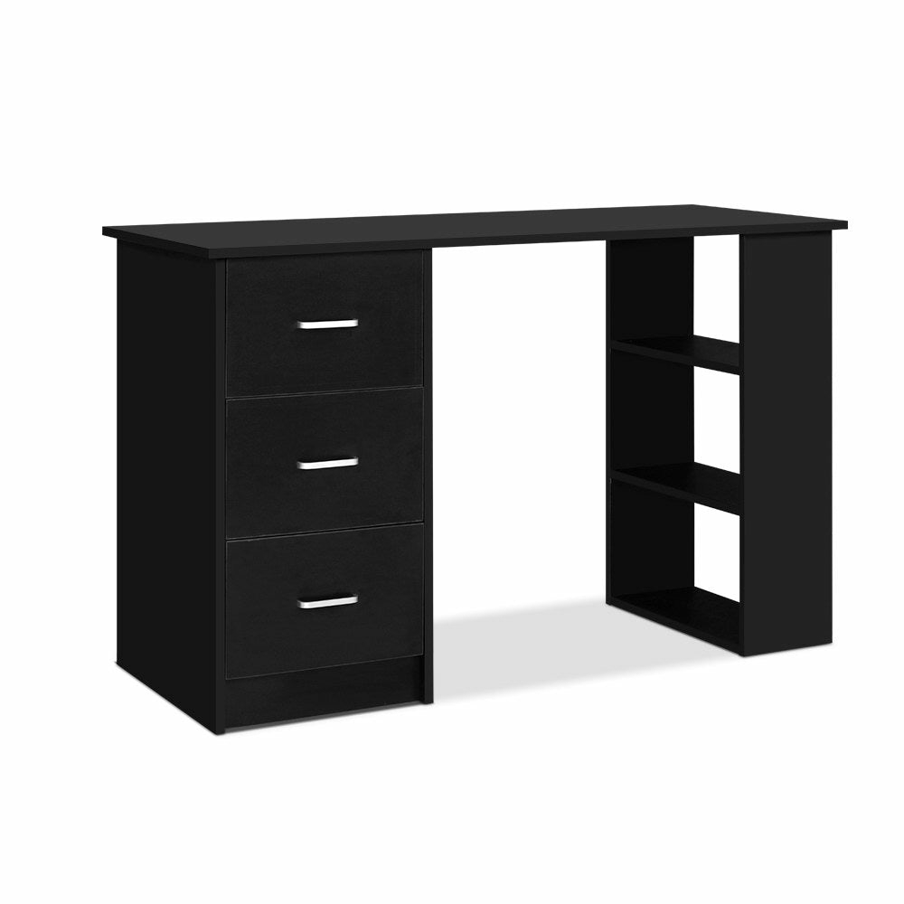 Black 3-Drawer Computer Desk With Shelves Computer Desks