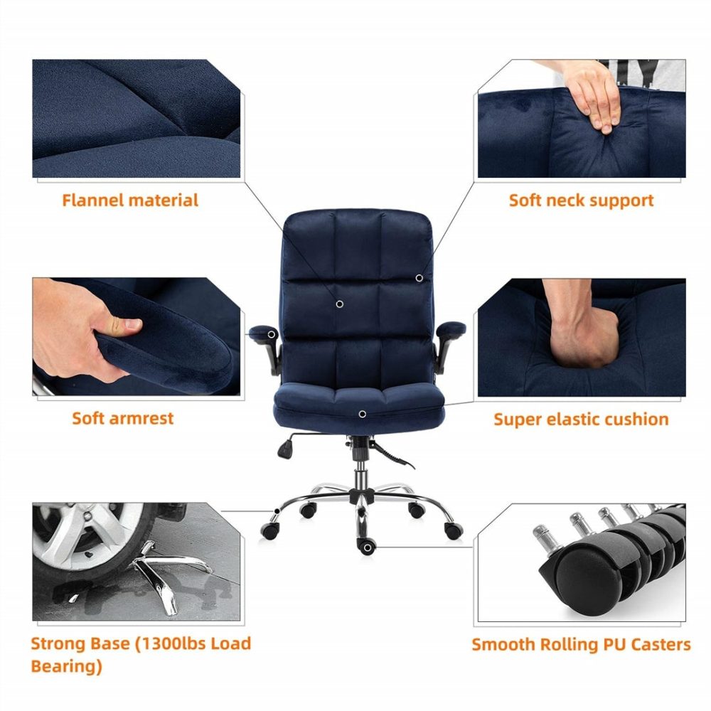 Blue Velvet Ergonomic Swivel Office Chair Furniture