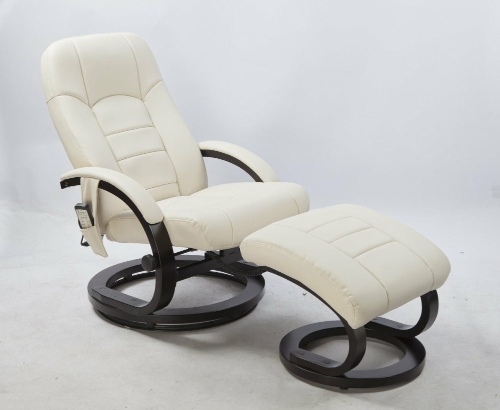 Cream Pu Leather Massage Recliner Chair With Ottoman Set Furniture