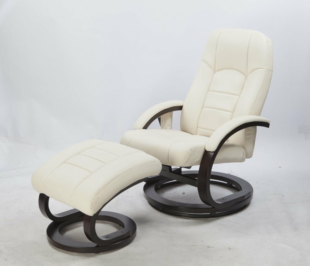 Cream Pu Leather Massage Recliner Chair With Ottoman Set Furniture