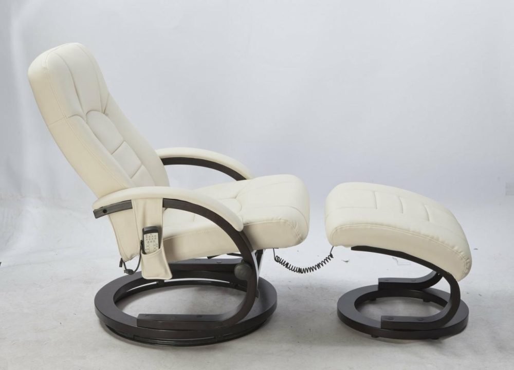 Cream Pu Leather Massage Recliner Chair With Ottoman Set Furniture