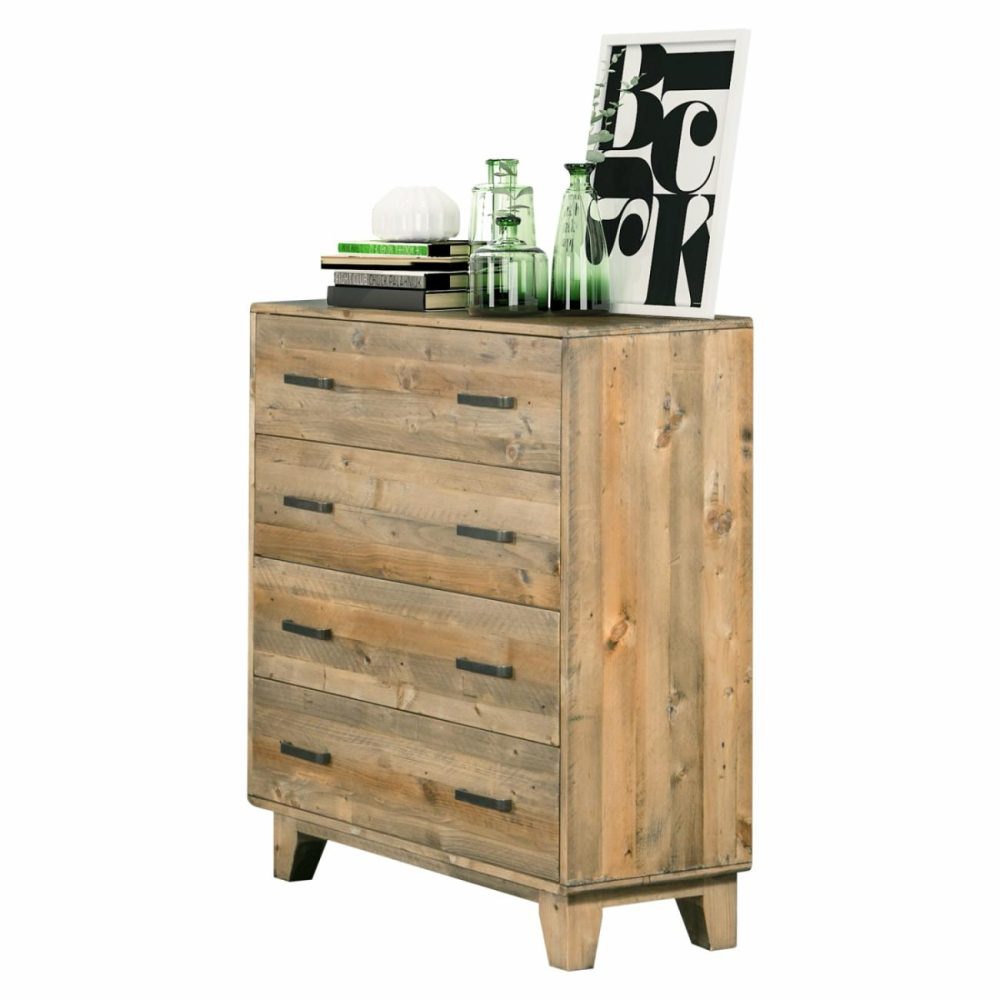 Durable Pine-Plywood Tallboy With 4 Drawers Bedroom