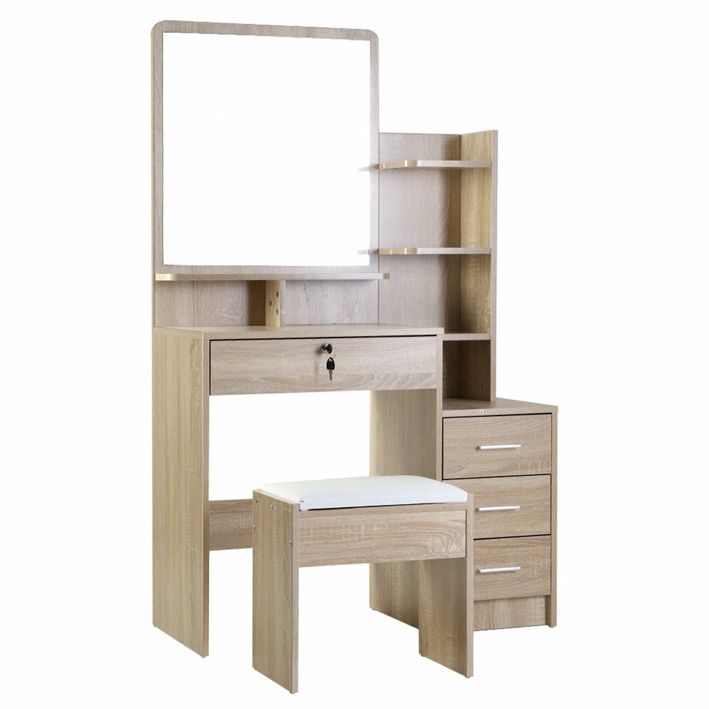 Eco-Friendly Dressing Table 4 Drawers + Stool Oak Bedroom