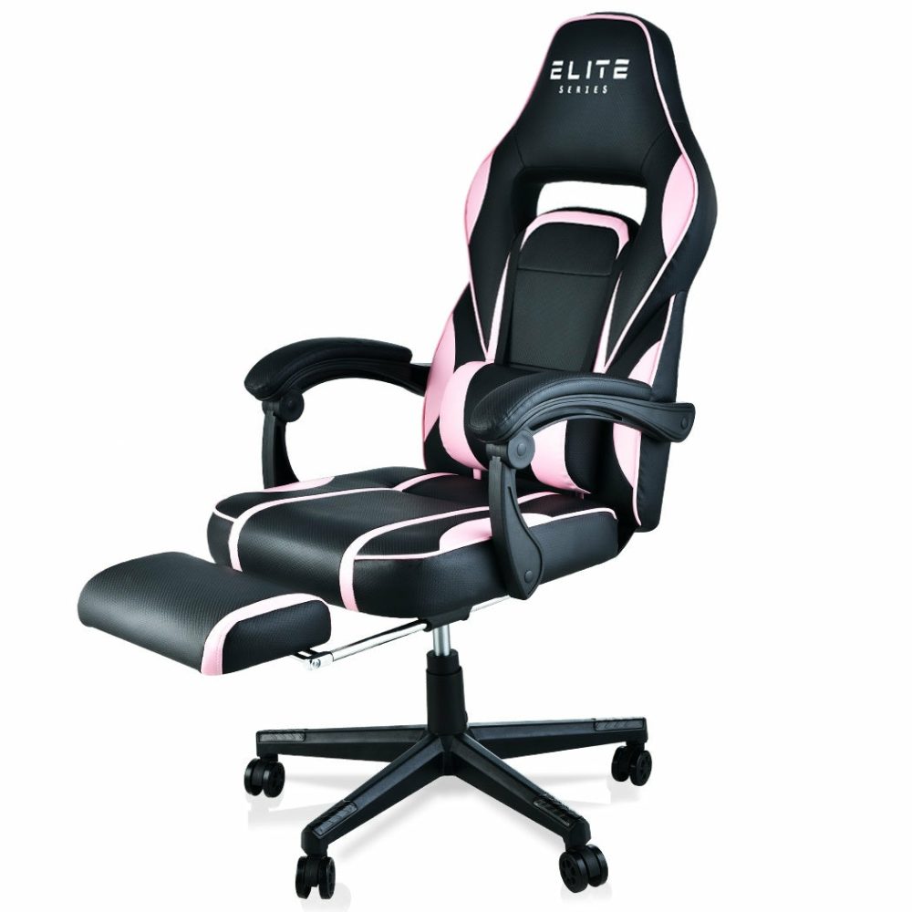 Ergonomic Pink Gaming Chair With Lumbar Support & Footrest Furniture