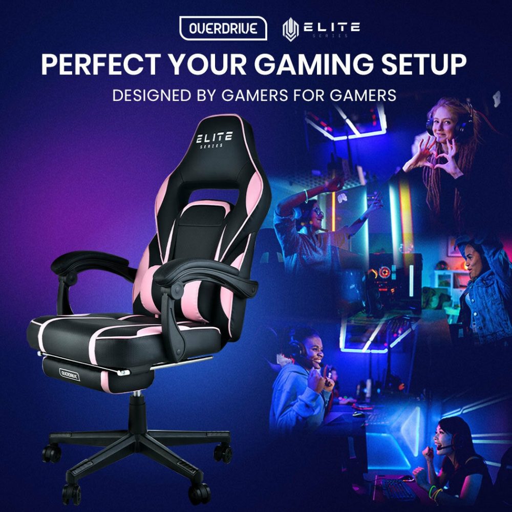 Ergonomic Pink Gaming Chair With Lumbar Support & Footrest Furniture