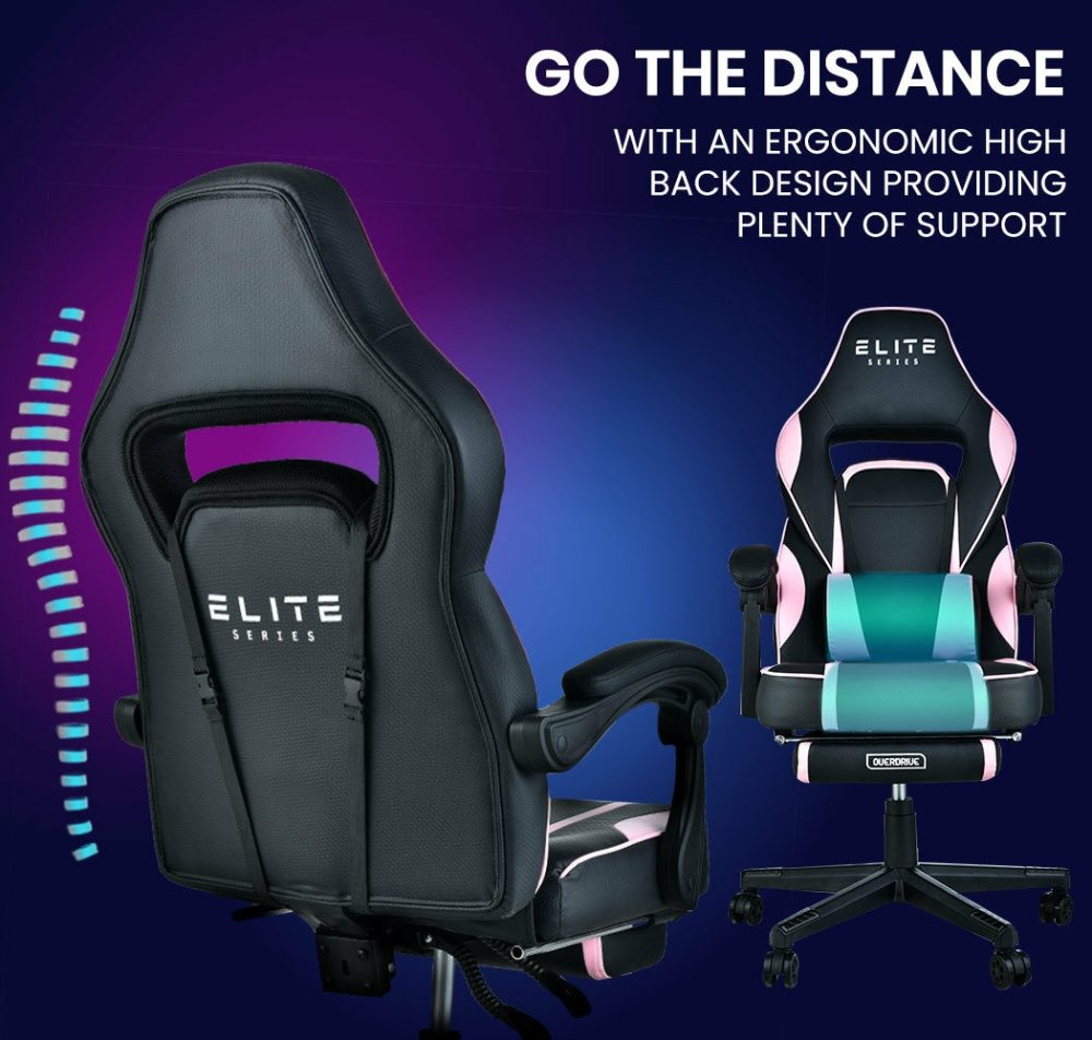 Ergonomic Pink Gaming Chair With Lumbar Support & Footrest Furniture