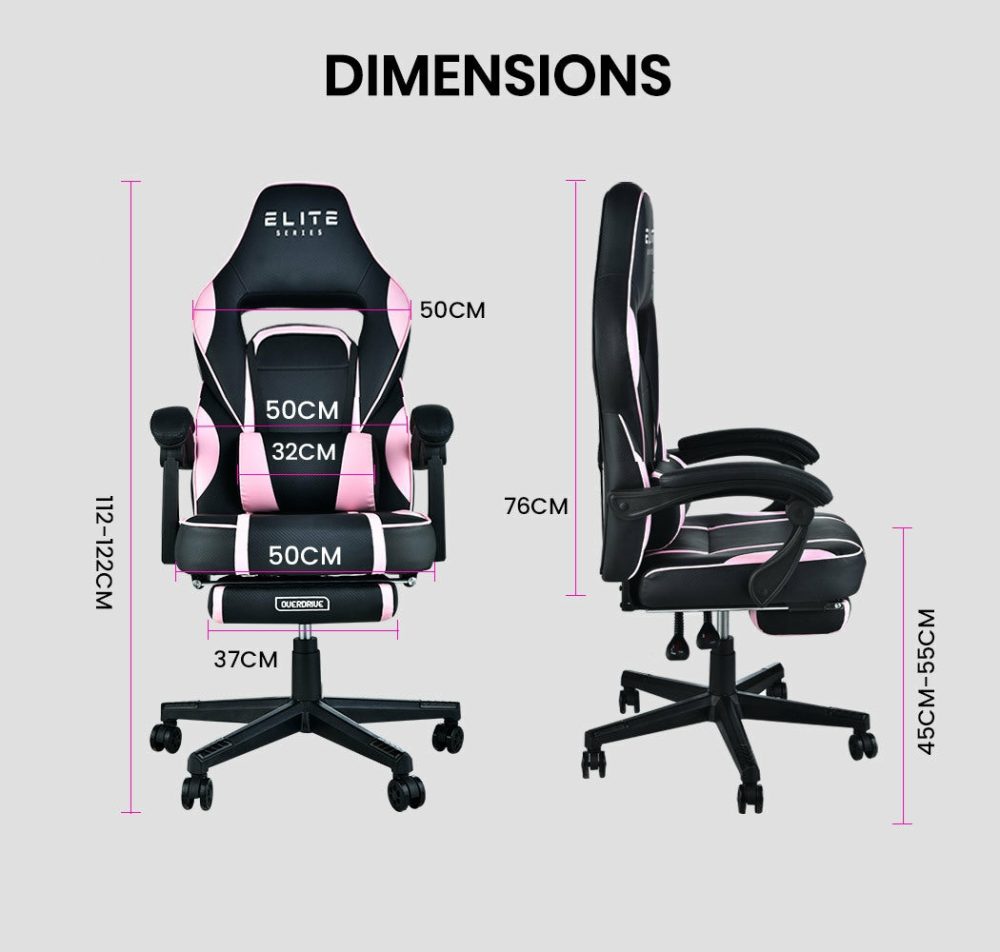 Ergonomic Pink Gaming Chair With Lumbar Support & Footrest Furniture