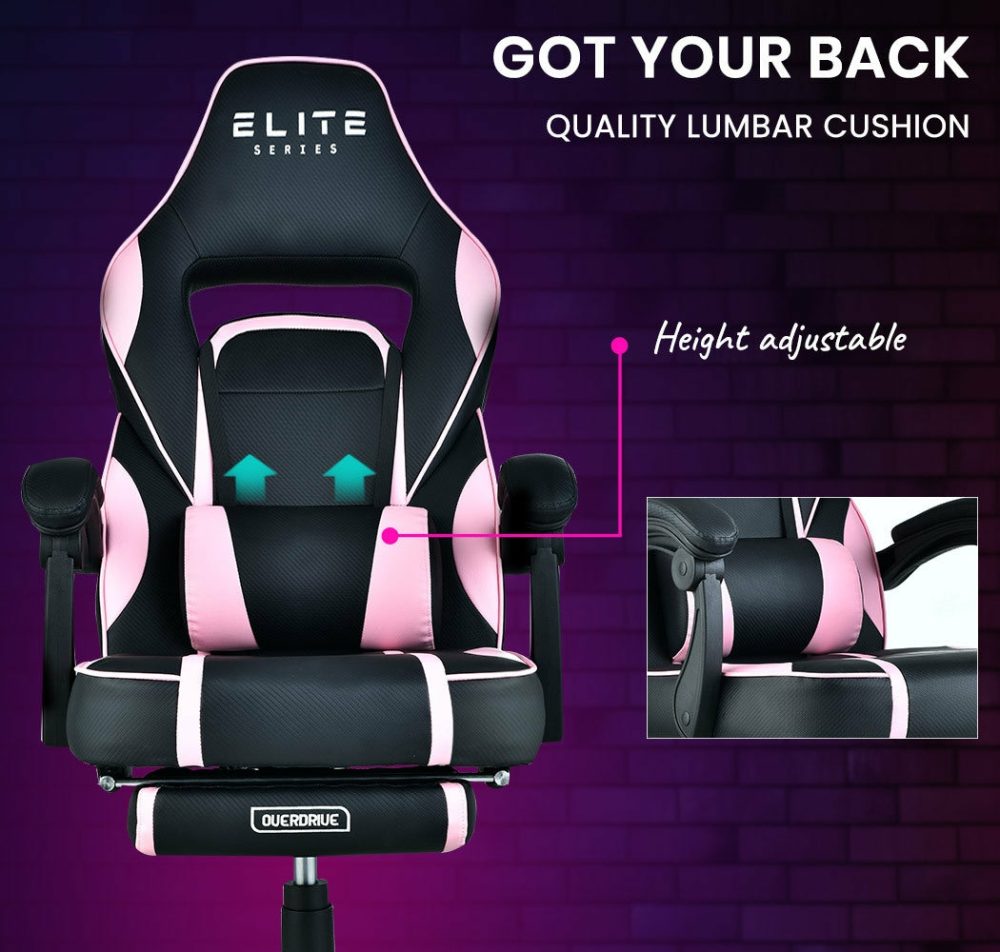 Ergonomic Pink Gaming Chair With Lumbar Support & Footrest Furniture