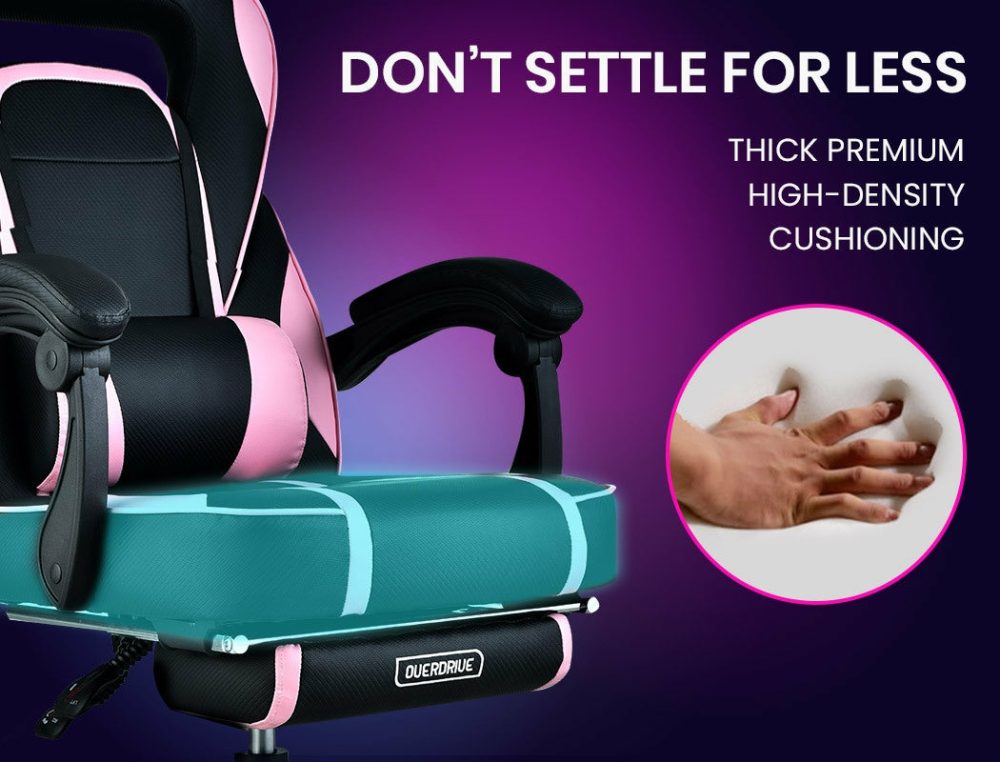 Ergonomic Pink Gaming Chair With Lumbar Support & Footrest Furniture