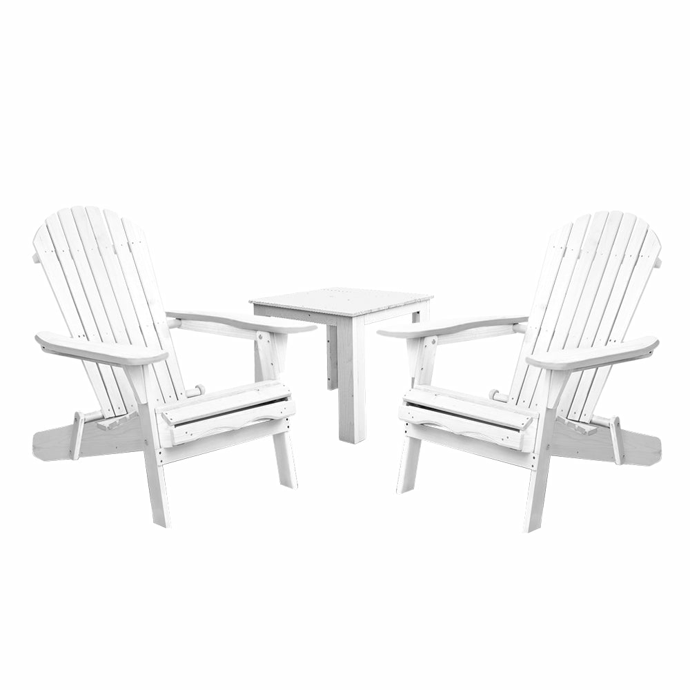 Foldable 3Pc White Adirondack Chairs & Table Set Adirondack Chairs