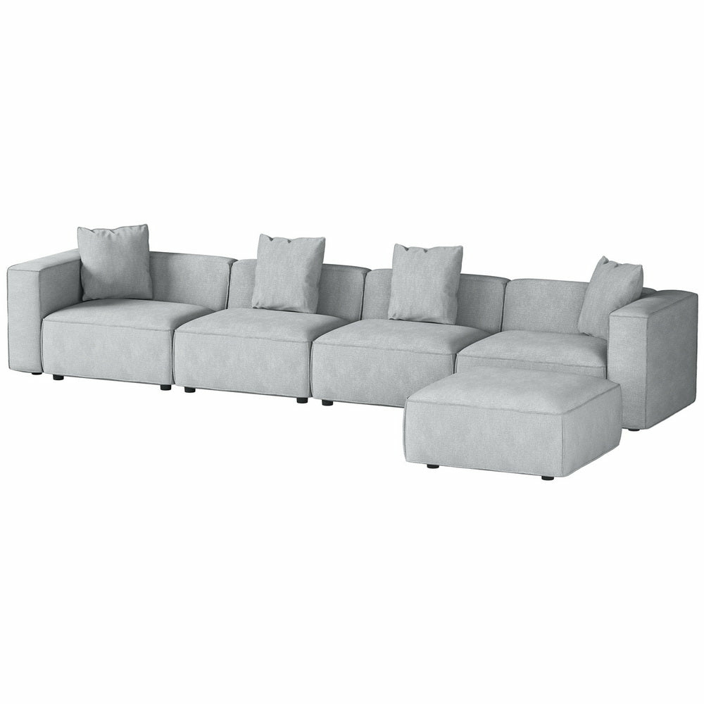 Grey 5-Seater Modular Sofa Chaise Set Furniture