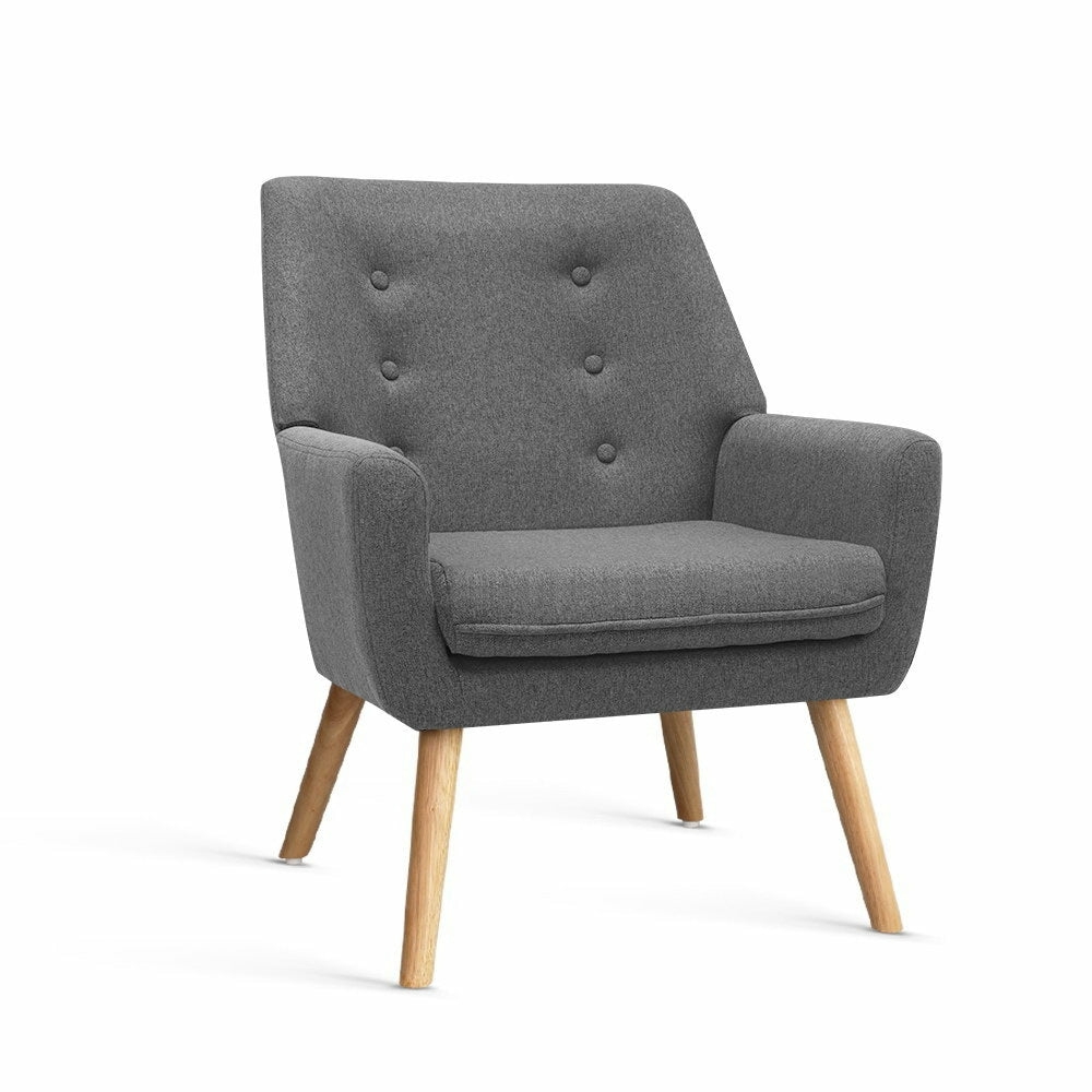 Grey Linen Upholstered Dining Armchair With Wooden Legs Armchairs