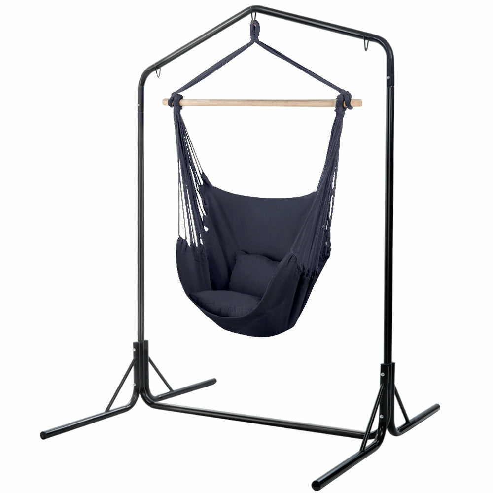 Grey Outdoor Indoor Hammock Chair With Stand And Pillow Garden Accessories