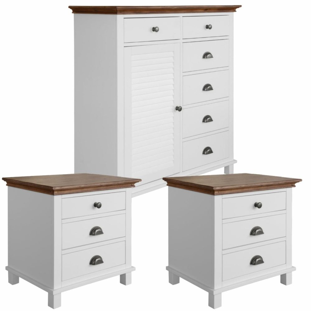 Hampton Style Bedside Tables & Tallboy Set Bedroom