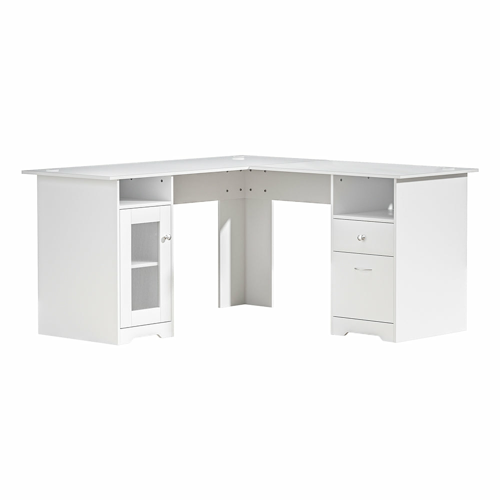 L-Shape Corner Desk W/ Drawers & Storage Shelves Furniture