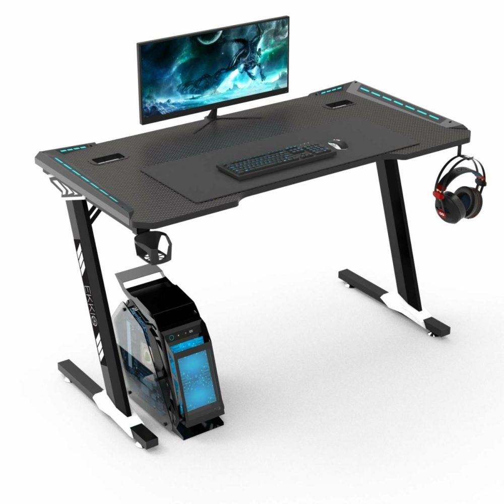 Large Rgb Gaming Desk W/Carbon Fiber Surface Furniture