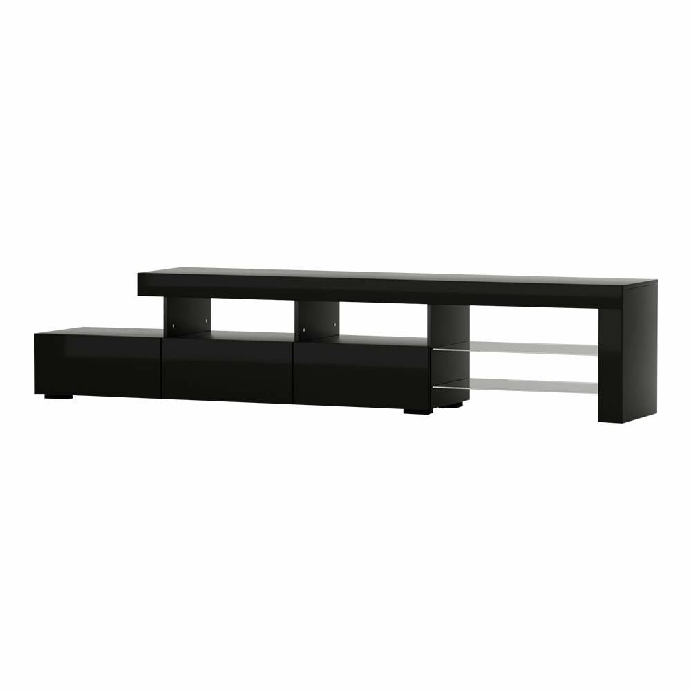 Led Rgb Entertainment Unit 215Cm Black With Glass Shelves Furniture