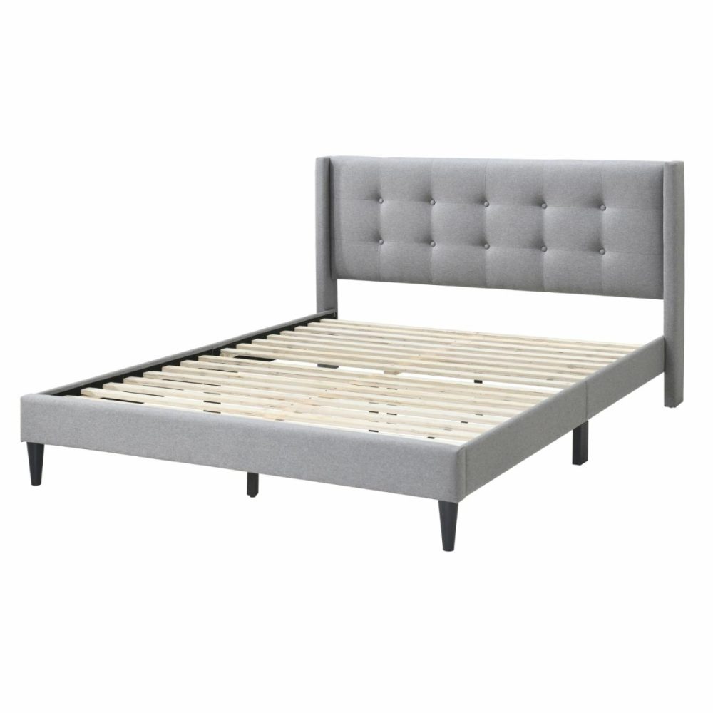 Light Grey Queen Bed With Tufted Headboard Bed Heads