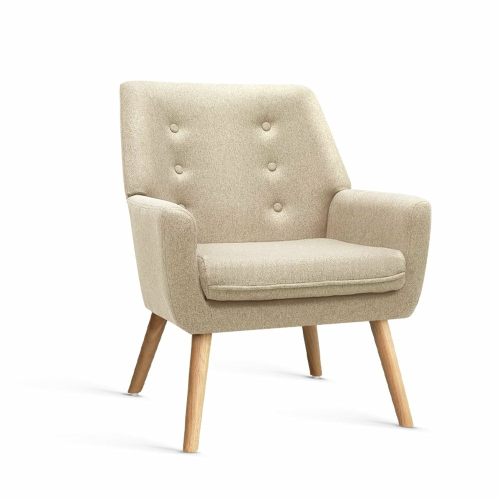 Linen Upholstered Dining Armchair With Wood Legs Armchairs