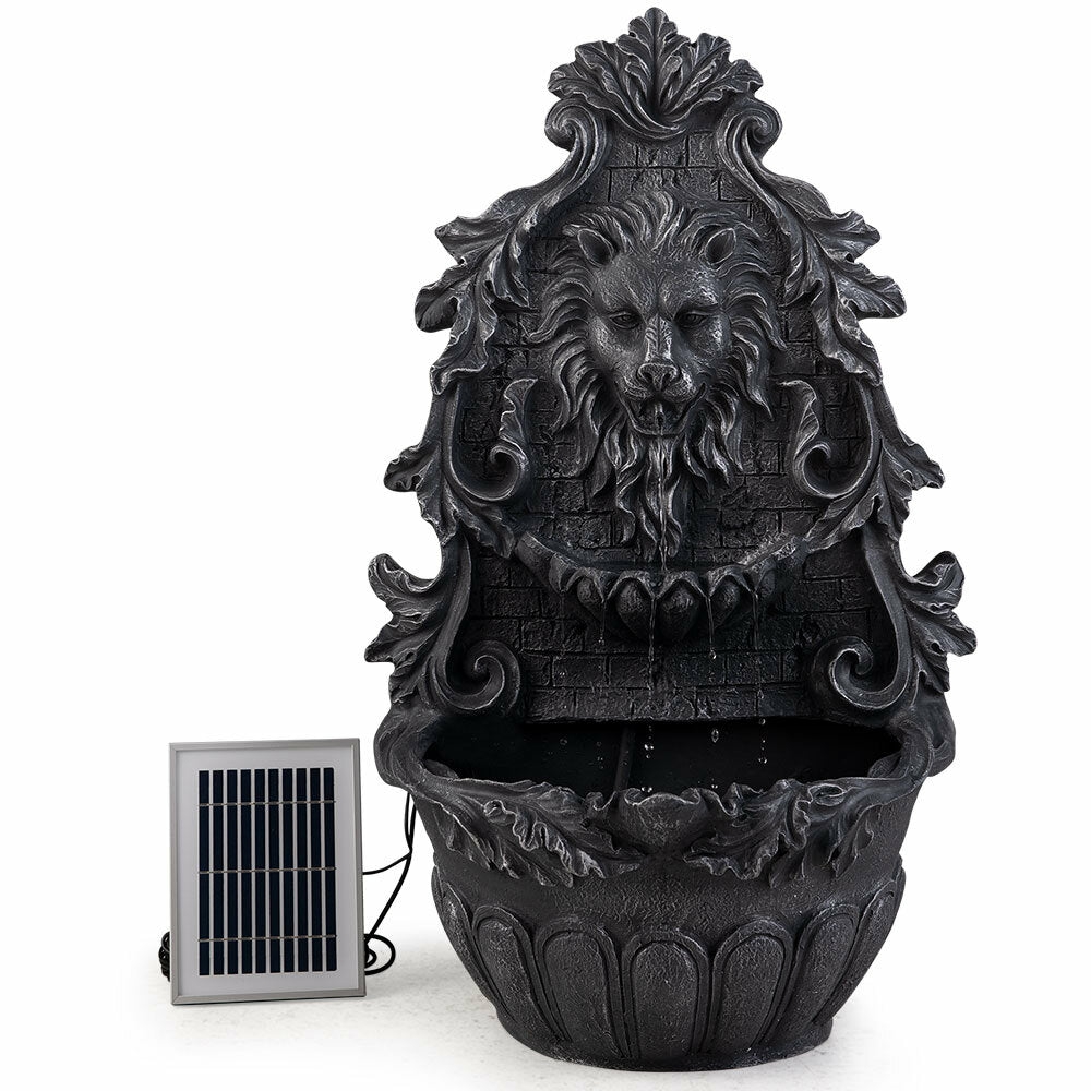 Lion Head Solar Water Fountain With Led Garden Accessories