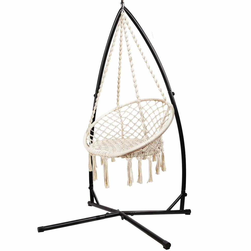 Macrame Hammock Chair With Steel Stand Garden Accessories