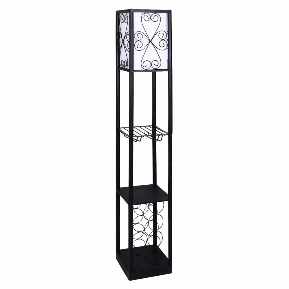 Metal Etagere Floor Lamp With Wine Holder And Shelves Floor Lamps