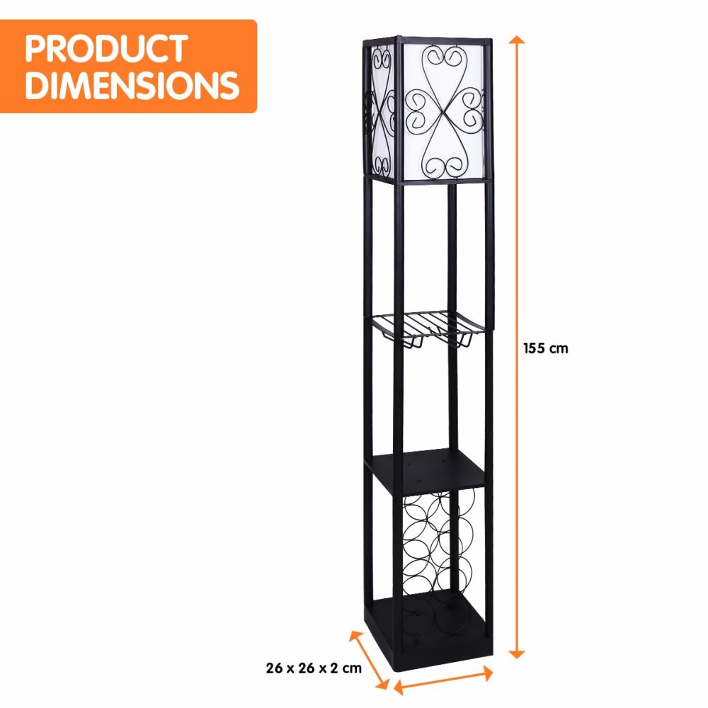 Metal Etagere Floor Lamp With Wine Holder And Shelves Floor Lamps