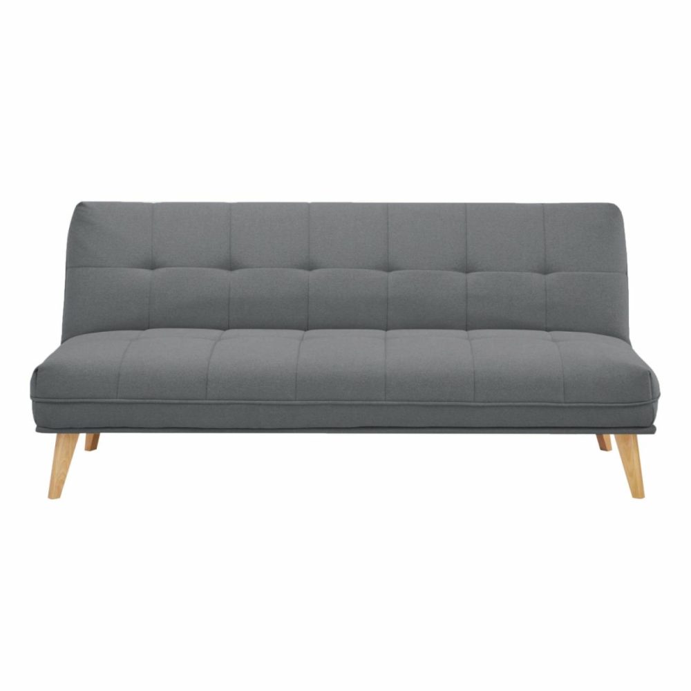 Mid Grey 3-Seater Sofa Bed With Wooden Legs Furniture