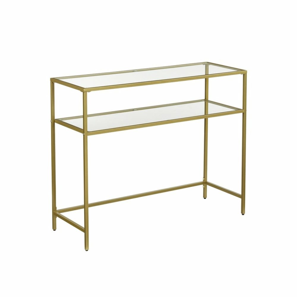 Minimalist Gold Console Table With 2 Tempered Glass Shelves Furniture