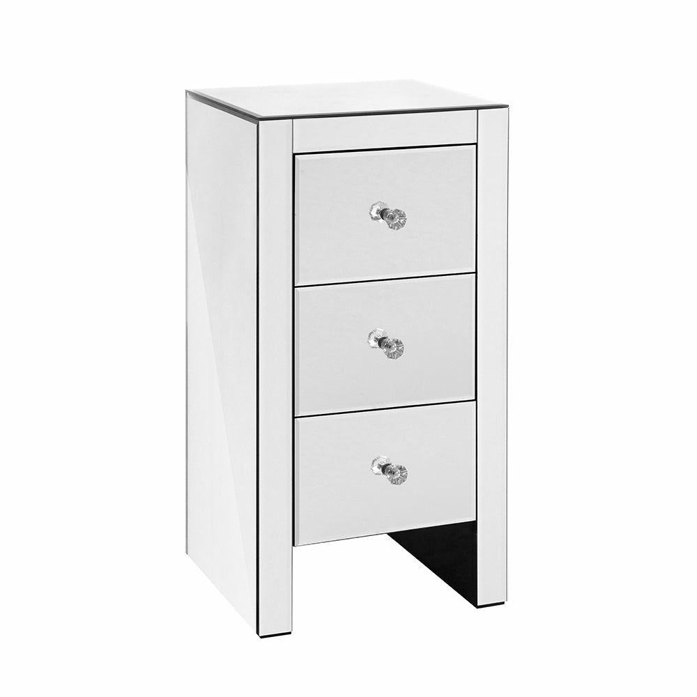 Mirrored 3-Drawer Bedside Table Bedroom