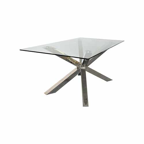 Modern 12Mm Glass Dining Table With Glossy Crisscross Base Dining Room