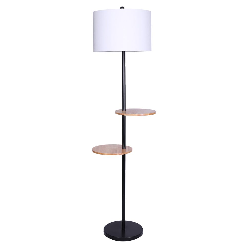 Modern Floor Lamp With Drum Shade & Shelves Floor Lamps