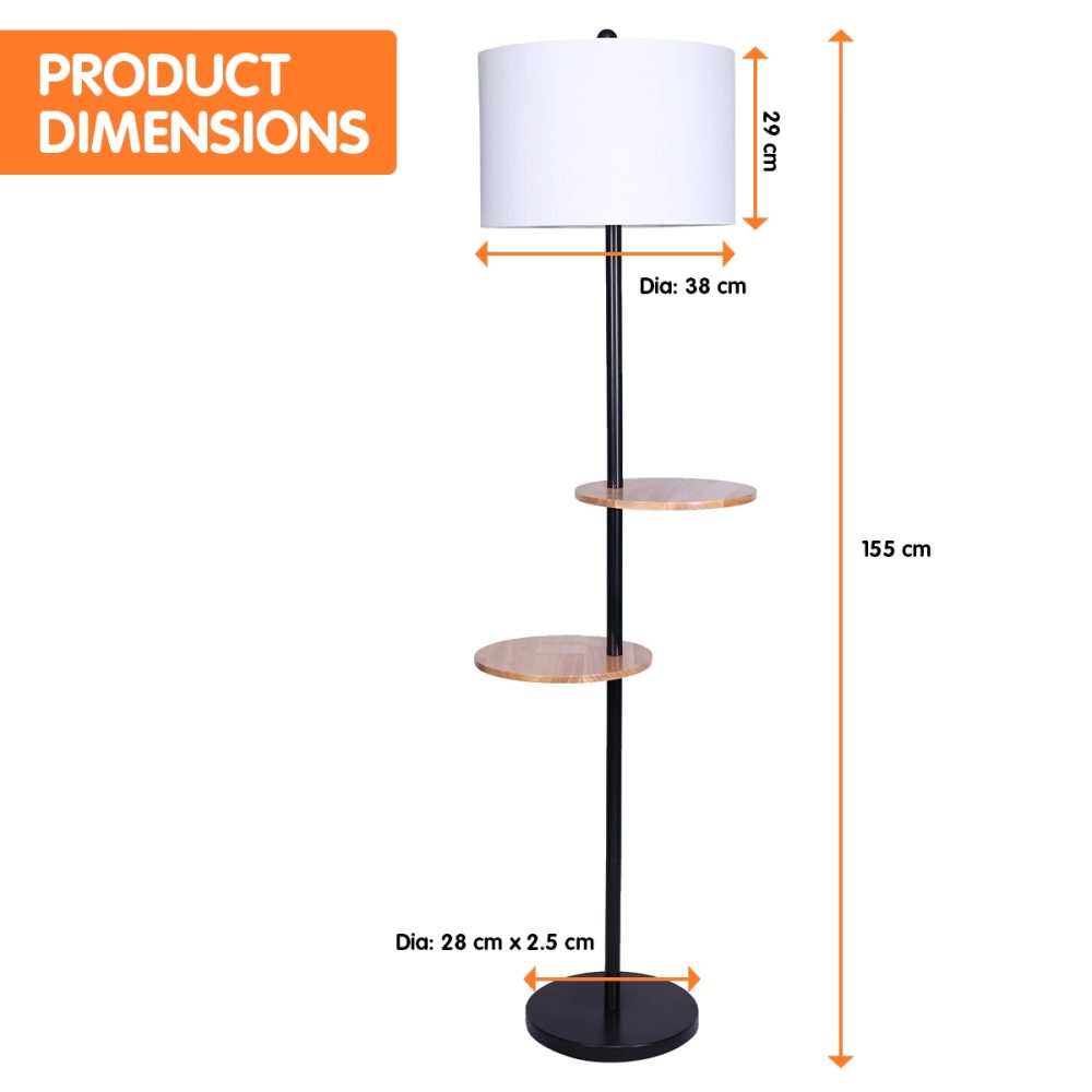 Modern Floor Lamp With Drum Shade & Shelves Floor Lamps